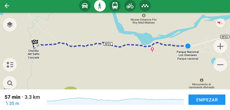 Guide to the Best Trekkings in El Chaltén 15 Map to Chorrillo del Salto - Retrieved from Maps.me