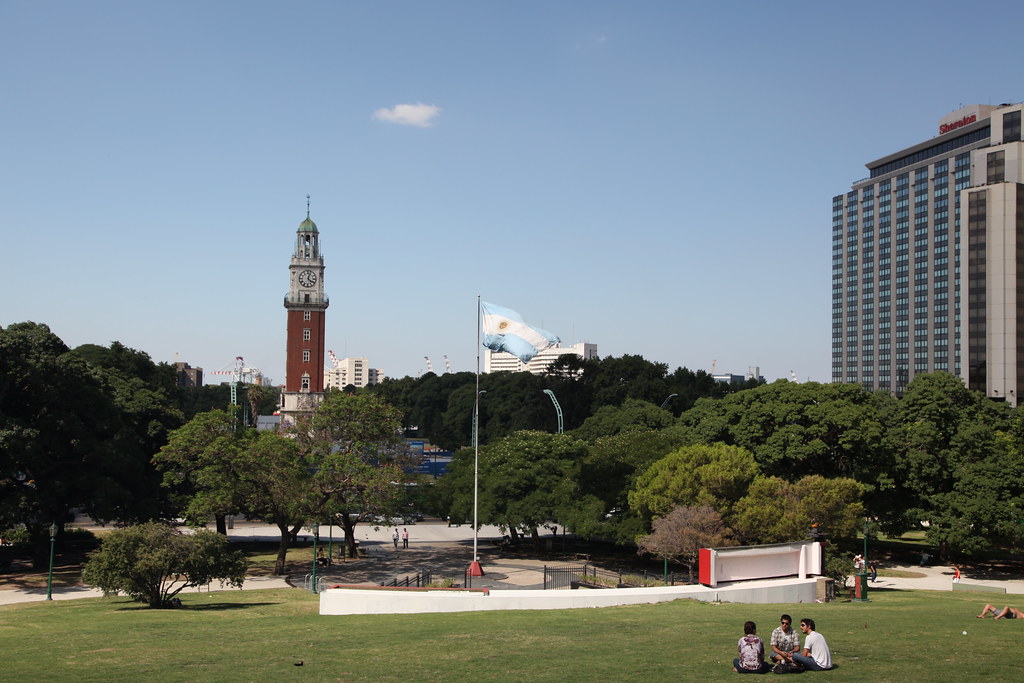 Monumental Tower viewed from Plaza San Martín in Buenos Aires